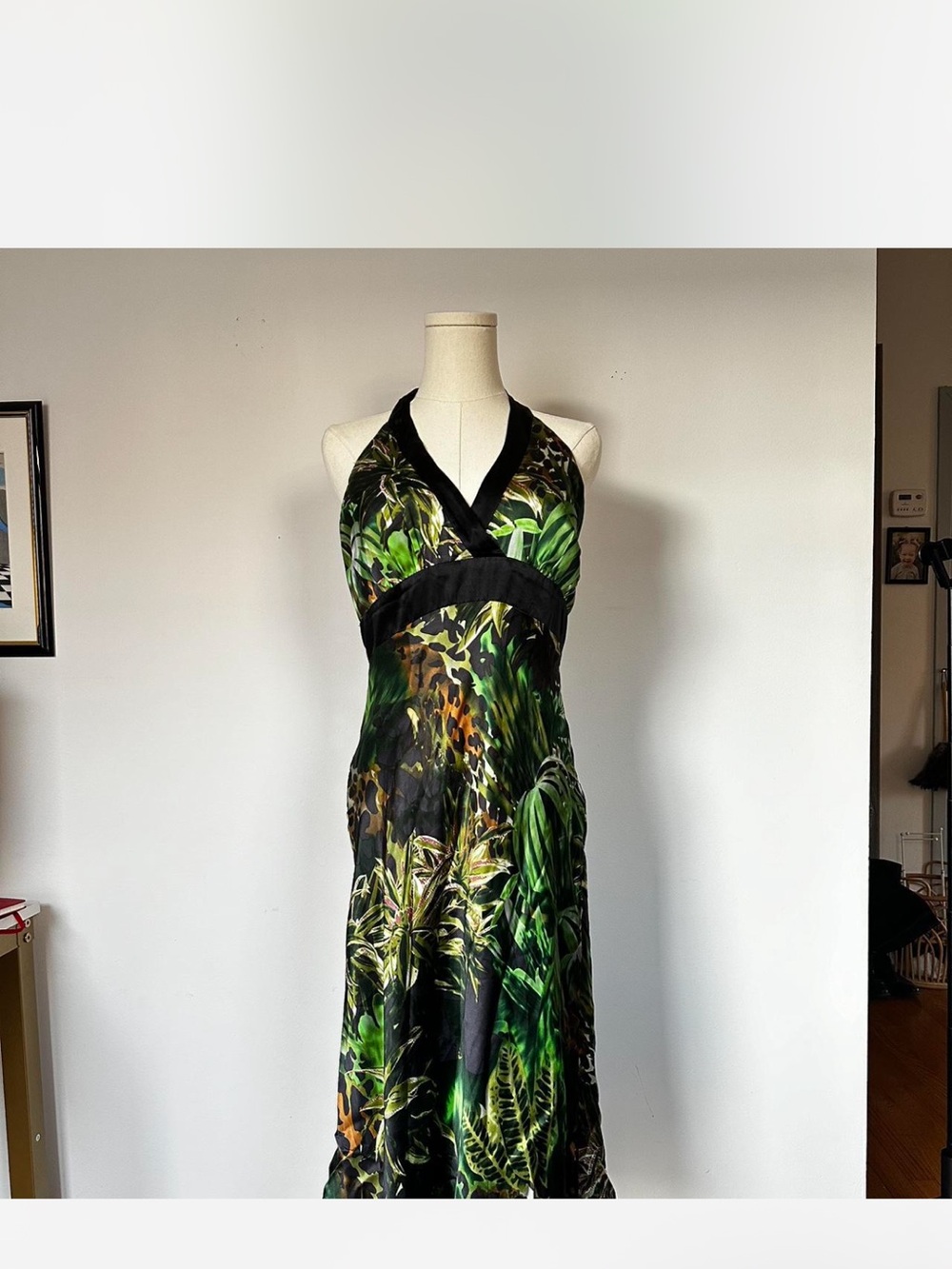 Tropical Green Halter Satin Slip Dress